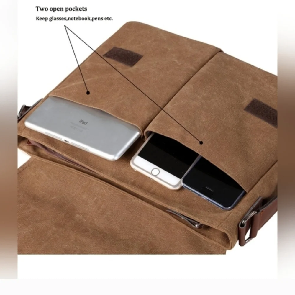 Mactso Men's Brown Canvas Messenger Bag
